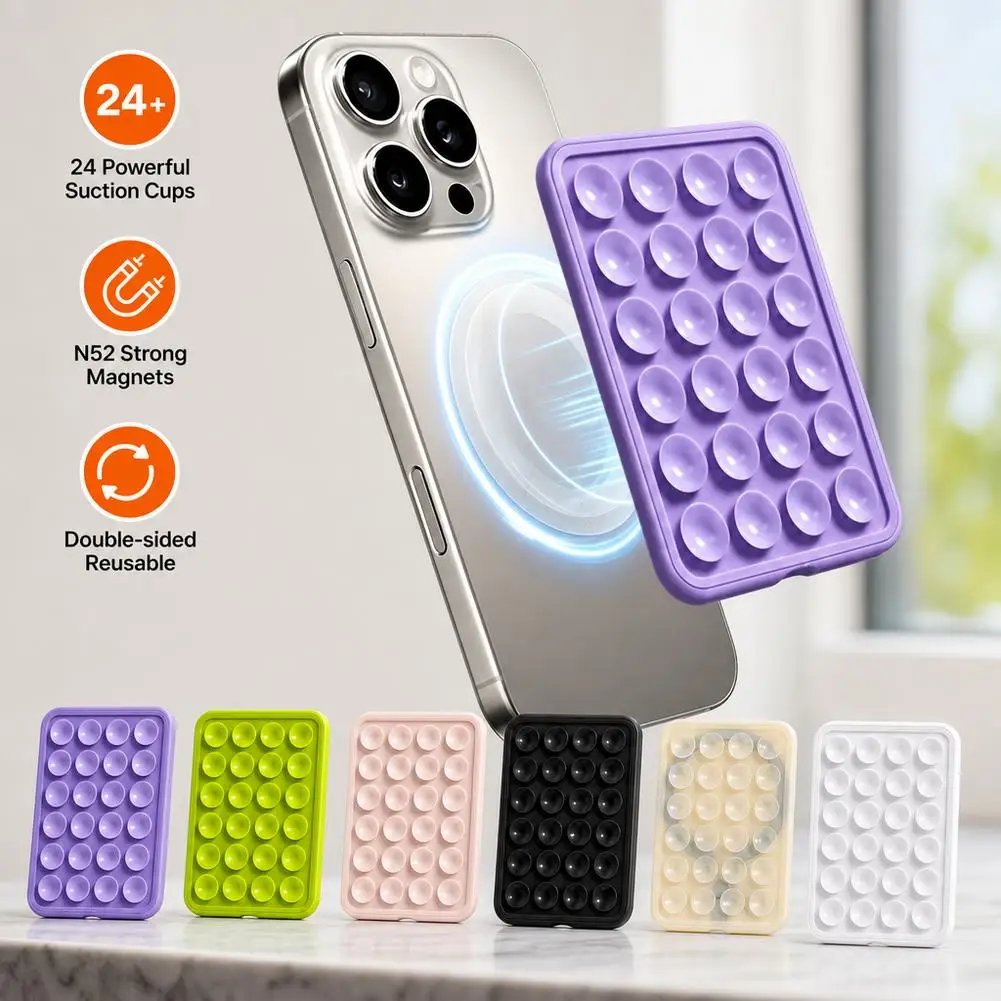 Silicone Magnetic Suction Cup Phone Mount For MagSafe Strong Grip Hands-Free Holder For iPhone Android Video Selfies