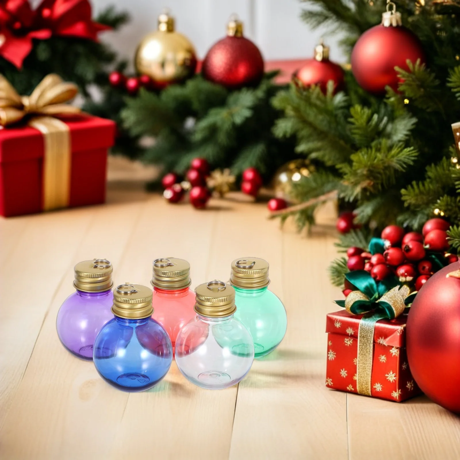 

10pcs Christmas Candy Jars: Refillable Clear Plastic Globe Bottles For Holiday Treats Cookies Wishes Hanging Drink Ornaments