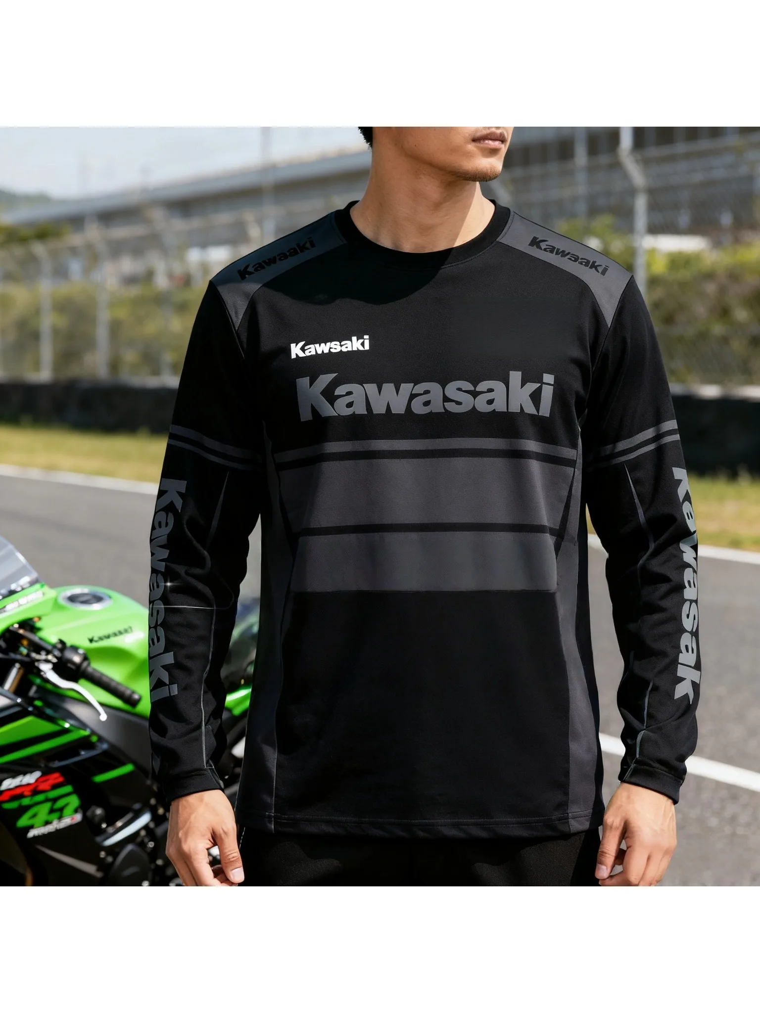 AliExpress 2025 New Kawasaki Racing Team Motorcycle Racing Off Road Bicycle Riding Speed Dry T-shirt Men's Casual Fashion Long Sleeve Shirt