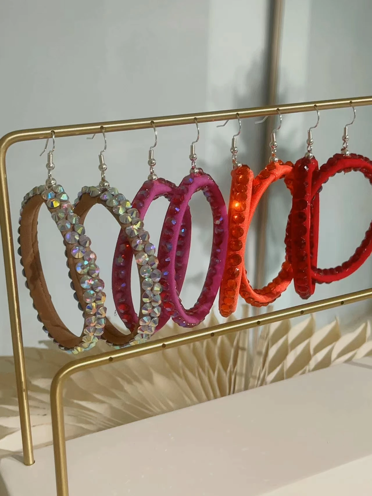 Latin Dance Modern National Standard Dance Performance Dedicated Multi-color Heavy Double Diamond Large Hoop Earrings image 3
