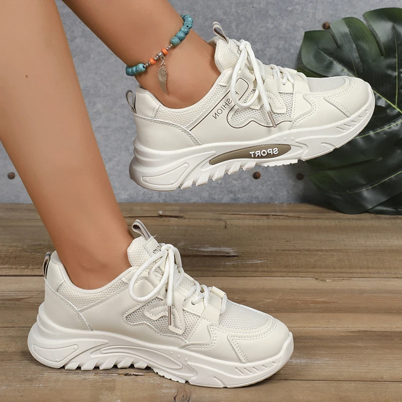 Women's Sneaker 2025 Fashion Lace Up Platform Sneakers Women Comfy Mesh Breathable Running Shoes Woman Non Slip Vulcanized Shoes