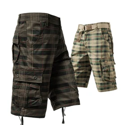 Men's Plaid Knee Pants Y2K Cargo Shorts Casual Sports Bermuda Shorts Hiking Pants American Drawstring Beach Cotton Cool Shorts