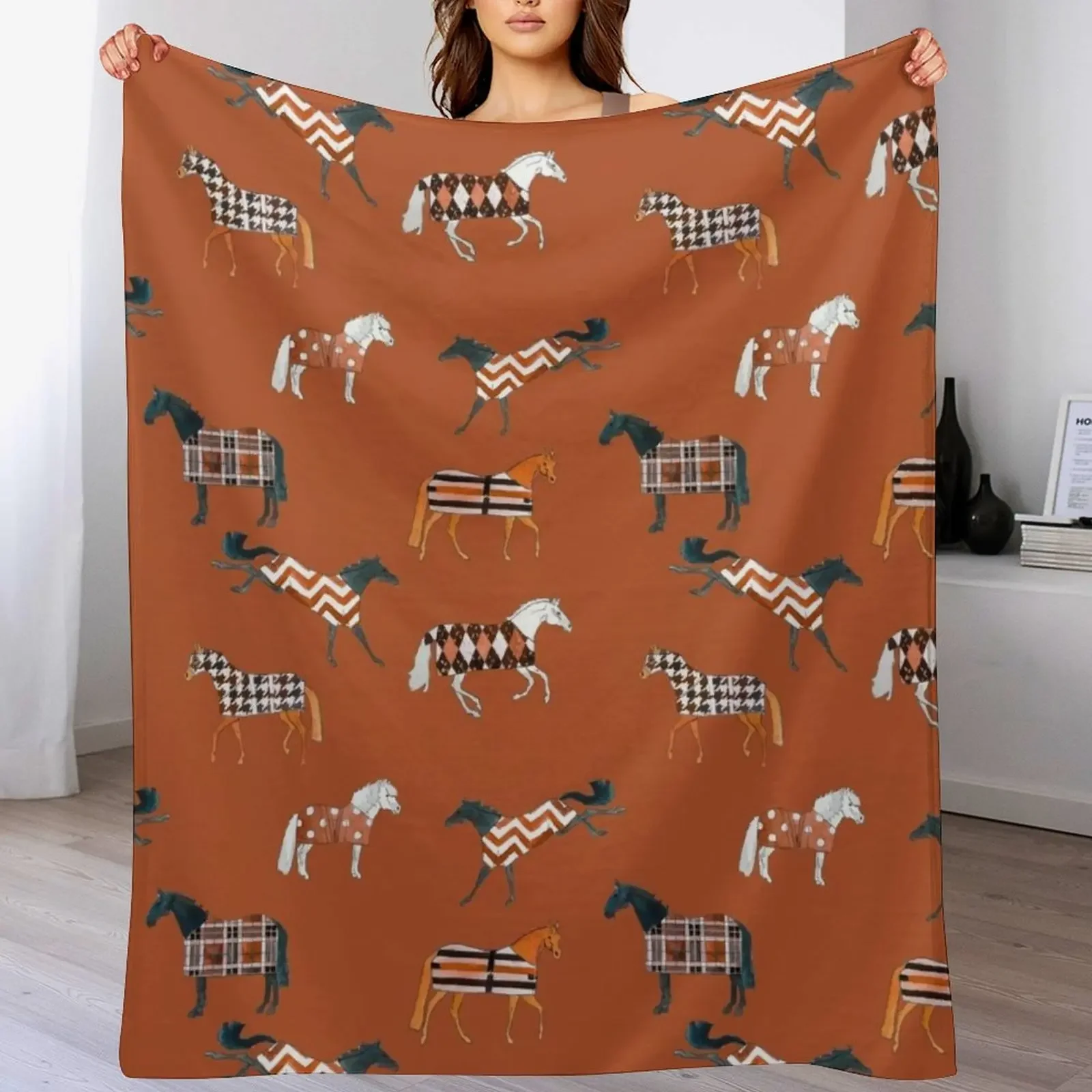 

Patterned Ponies- Autumn Throw Blanket wednesday manga Fashion Sofas Picnic Blankets