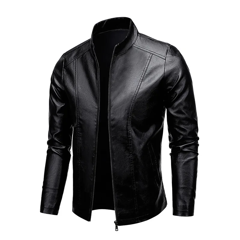 Spring Autumn Motorcycle Leather Jacket For Men Casual Plus Size PU Jacket Slim Fit Handsome Retro Stand Collar Leather Coat