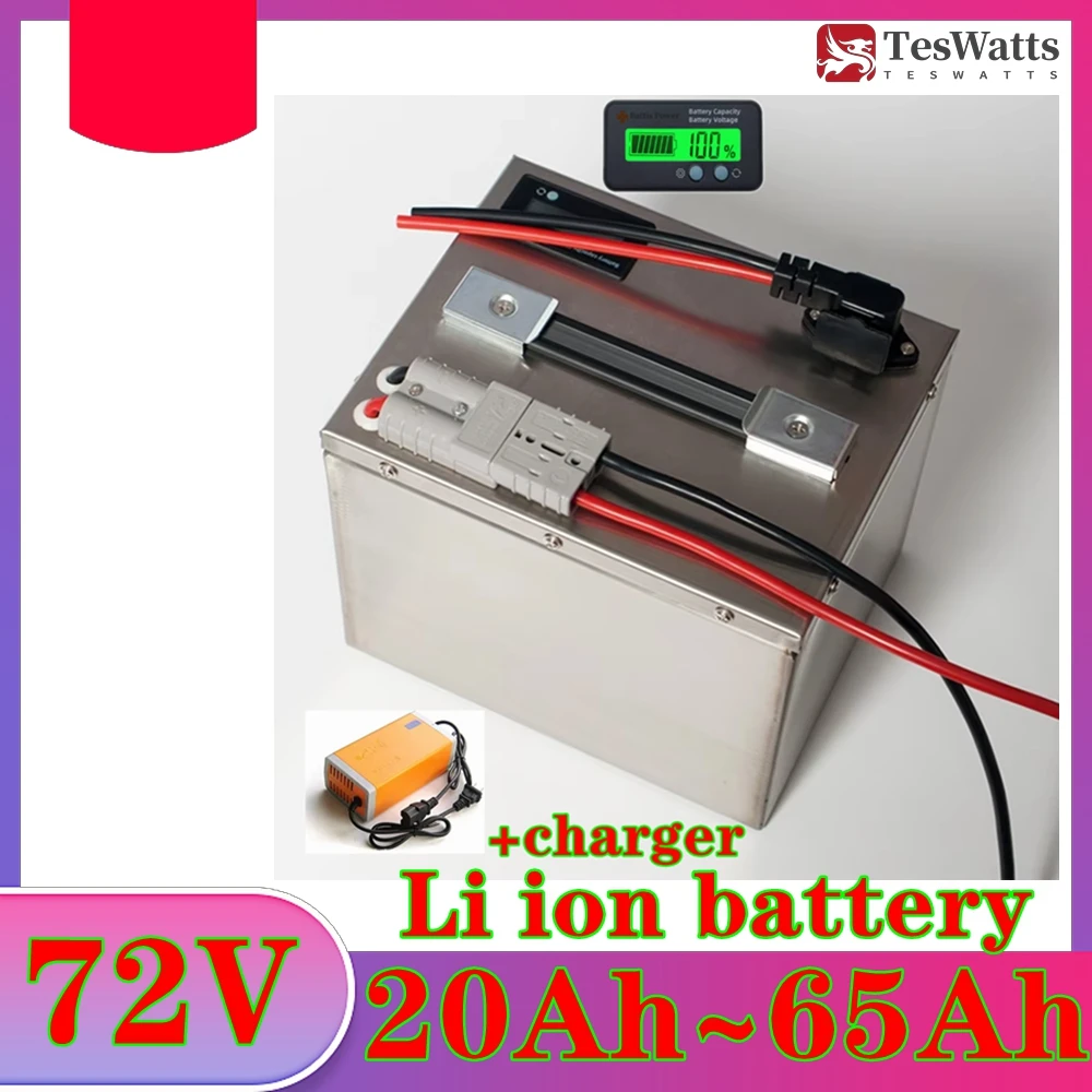 

Teswatts 72V 20Ah 35ah 40Ah 45ah 55ah 65ah Литий-ионный аккумулятор с BMS для трехколесного автомобиля, скутера, электрического велосипеда + зарядное устройство 5A