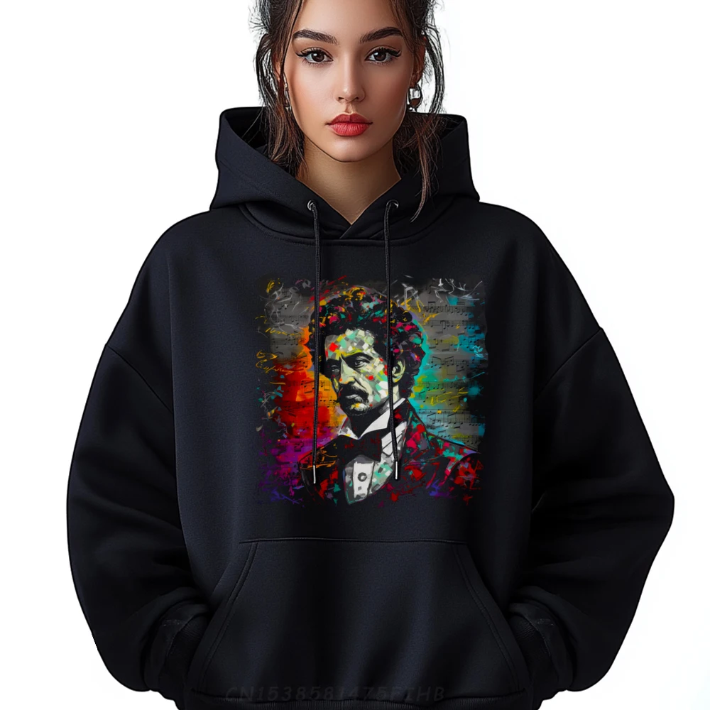 Johann Strauss Music Composer Piano Blue And White Graphic Sweatshirts Man Clothes Large Size Halloween