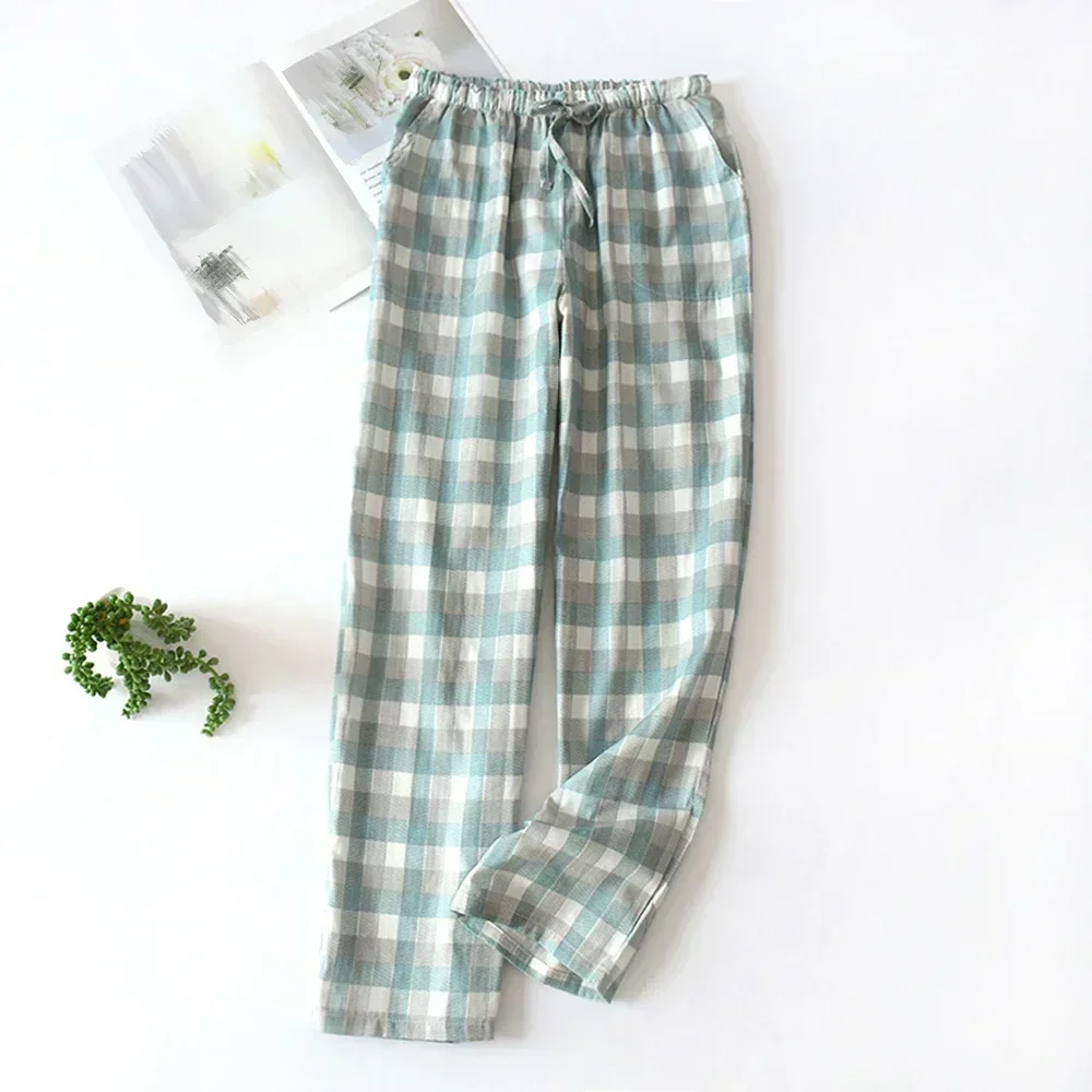 Casual Breathable Men Sleep Bottoms Pants Loose Elastic Waist Plaid Pajama Sleepwear Homewear Man Pants Trousers Clothing