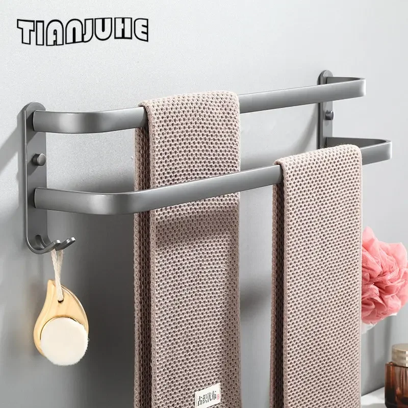 Three Stagger Layers Towel Rack 304 Stainless Steel Towel Bars Bathroom Accessories Set Grey