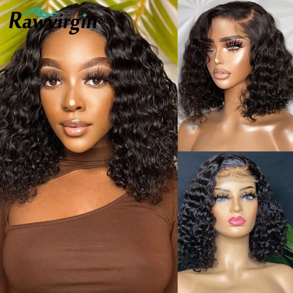 

Natural Black Short Bob 13x6 Orange Ginger Colored Lace Front Human Hair Wigs For Women Water Wave Brazilian Virgin Curly Hair