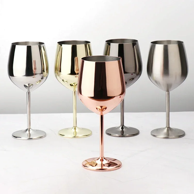 500ml 304 Stainless Steel Single Layer Goblet Red Wine Glass Colorful Large-capacity Drum-shaped Drop-resistant Wine Glass