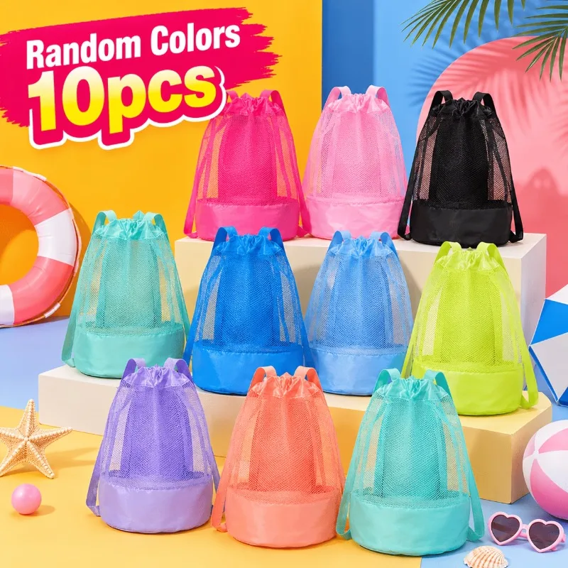 10-Pack Color Mesh Drawstring Shoulder Pouches Lightweight Portable Visible Mesh Storage Bag for Swimming Fitness Travel Camping