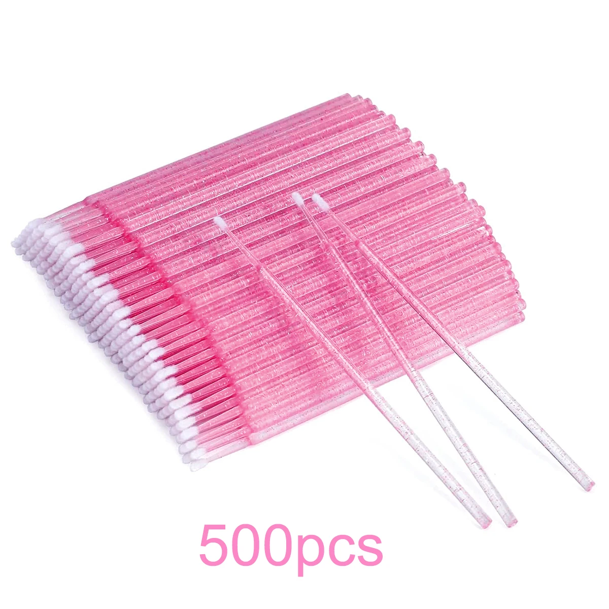 100/500Pcs Crystal Micro Applicator Brush for Eyelash Extension, Micro Cotton Swabs, Lips Mascara Wands Pink Microbrush LAUKISS