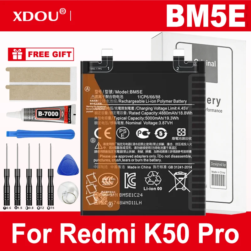 Brand New BM5E 5000mAh Replacement Battery For Xiaomi Redmi K50 Pro K50Pro Mobile Phone Batteries +Tools