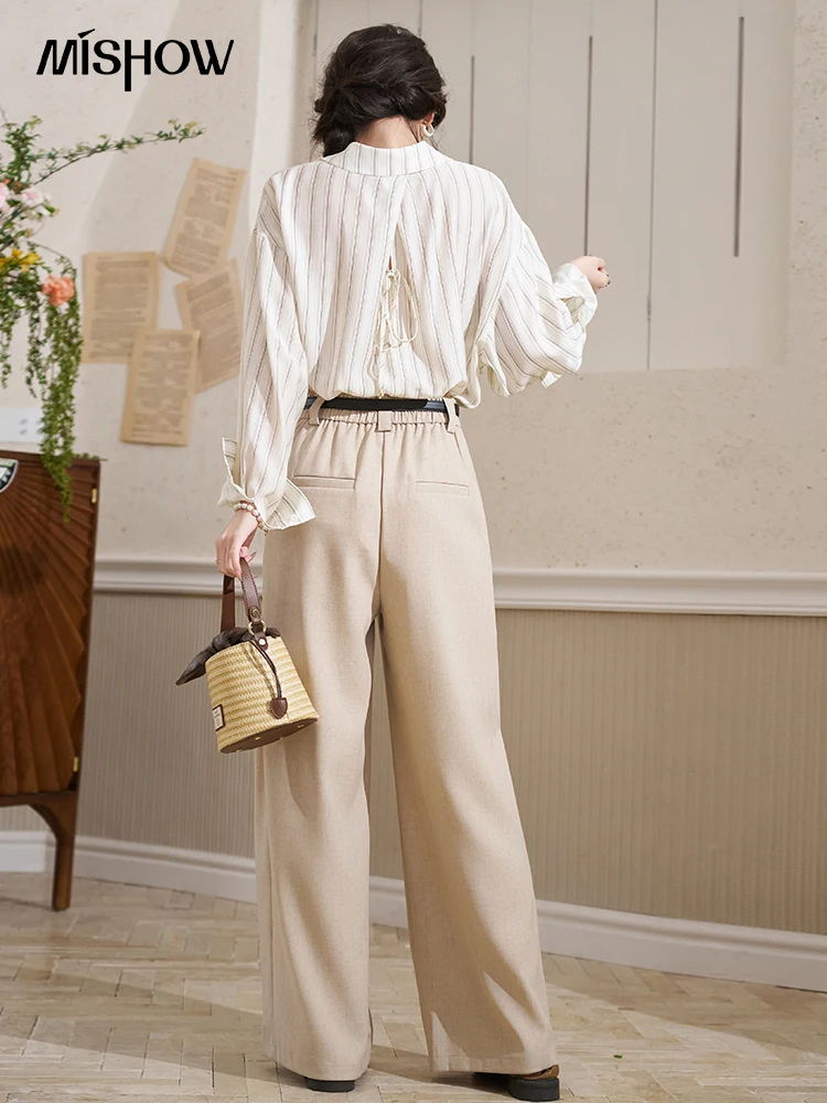 MISHOW Khaki Casual Pants Spring 2024 Rear Elastic Waist Loose Fit Suit Pants Straight Leg Wide Leg Floor Mop Pants MXD15K0614