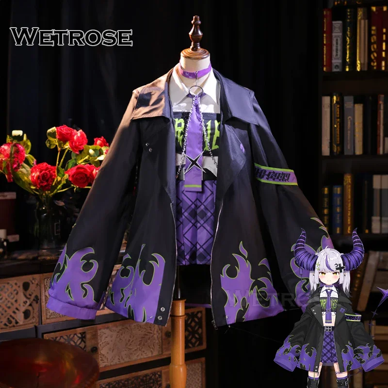 【Wetrose】In Stock La+ Darknesss 2024 Third Outfit Punk Flame Jacket Coat Cosplay Costume Hololive Holo X Darkness Wig Halloween