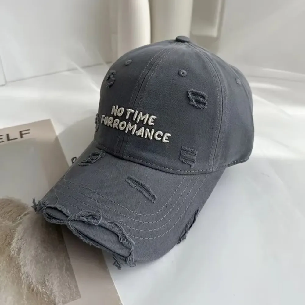 Boné de beisebol rasgado ajustável alfabeto bordado lavado algodão buracos boné de pico viseira carta vintage chapéu de beisebol adolescentes