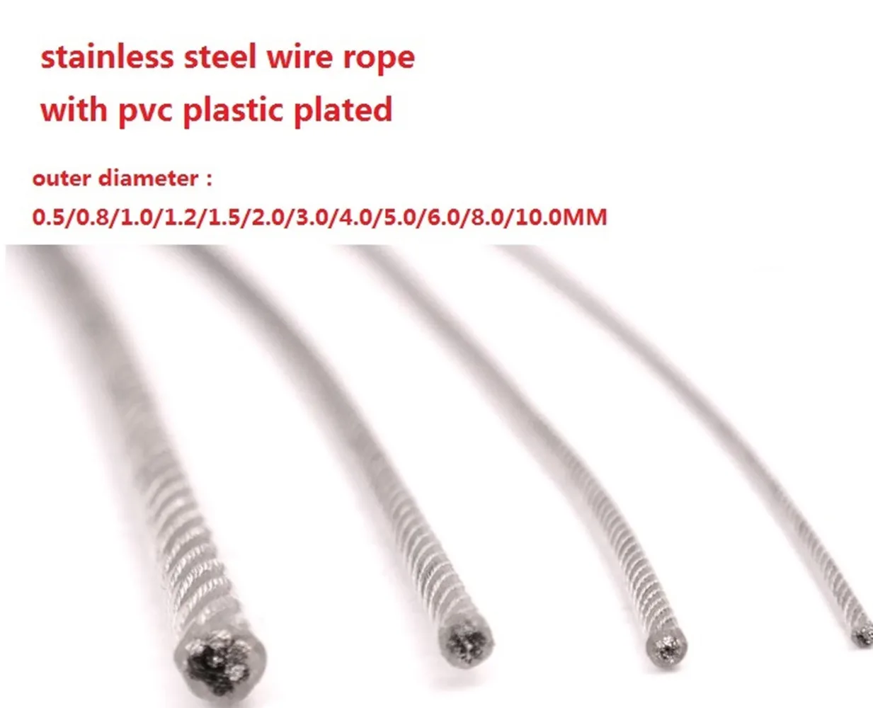 0.5/0.8/1.0/1.2/1.5/2.0/3.0/4.0/5.0/6.0/8.0/10.0MM Diameter Grinding Machine Grinder PVC Coated Stainless Steel Wire Rope Cable