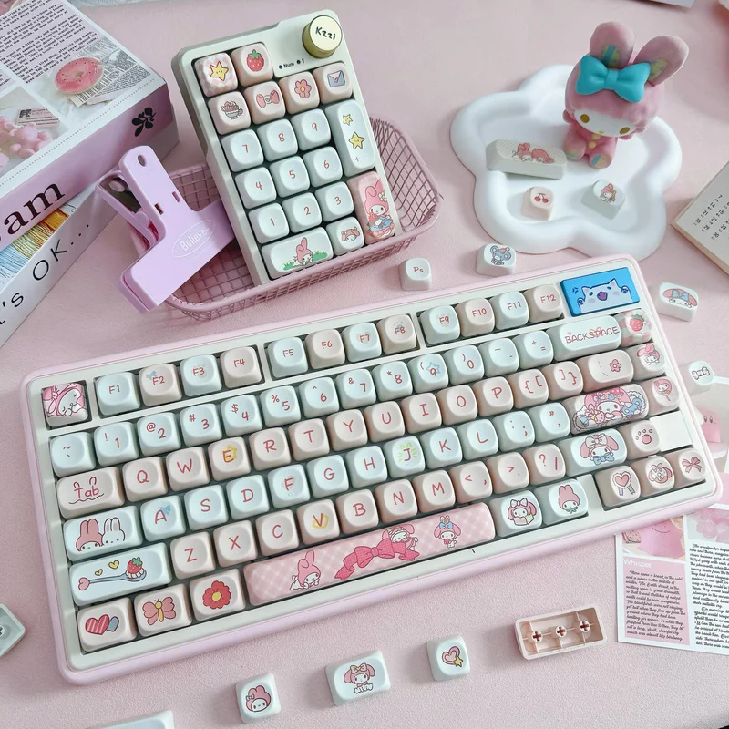 Hellokitty Kuromi My Melody Keycaps Moa 95keycaps 114keycaps مخصصة التسامي الكرتون الملحقات للوحة المفاتيح الميكانيكية