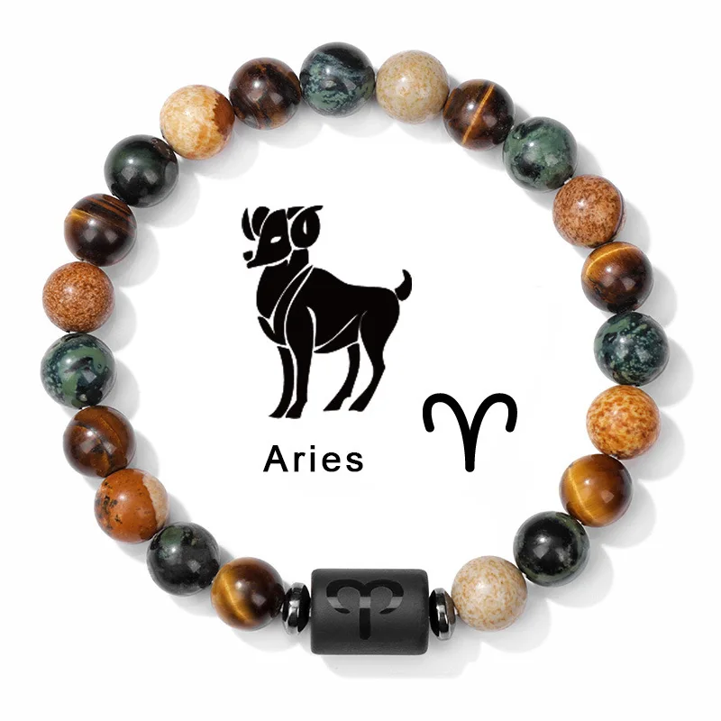 Zodiac Sign Natural Stone Beads Bracelet Homme 12 Constellation Gemini Virgo Leo Libra Bracelet Women Men Friendship Gift