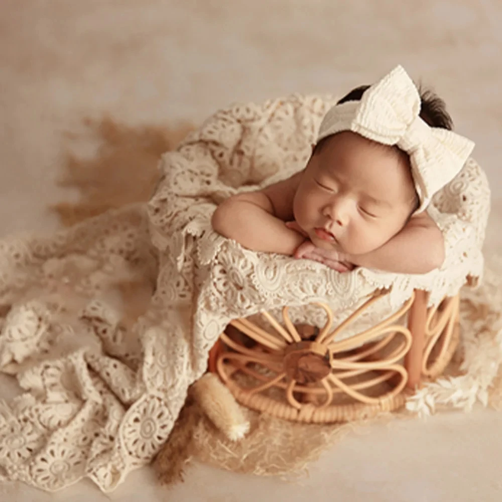 INS Style Baby Photography Props Newborn Photo Bow Headband Lace Background Blanket Studio Baby Posing Akcesoria do sesji zdjęciowej