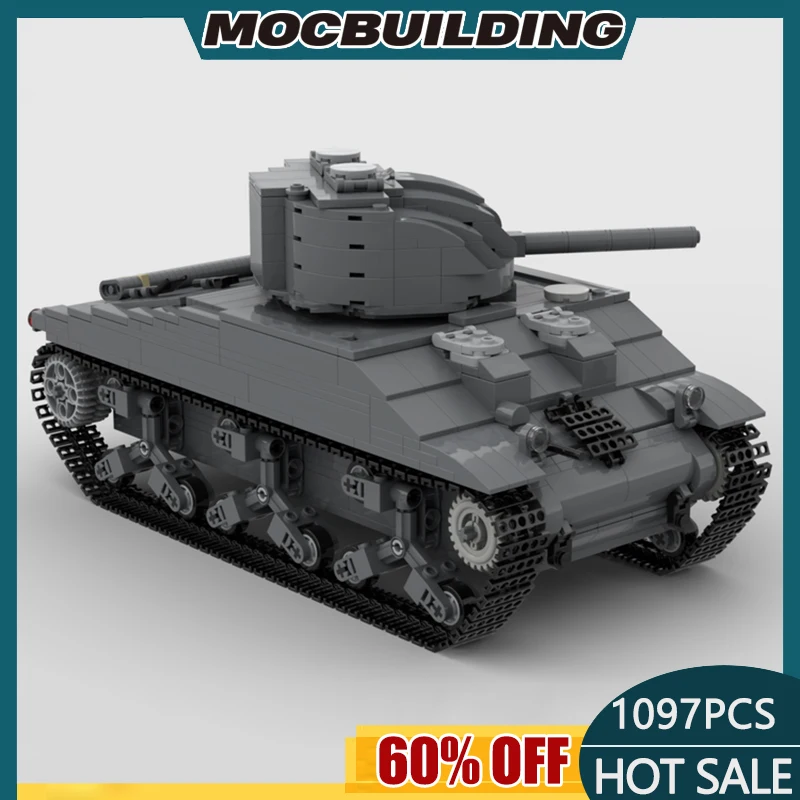 

MOC M4A2-75 Sherman Building Blocks Tank Weapon Modle DIY Assembled Bricks Creative Technology Child Toys Gifts MOC-154688