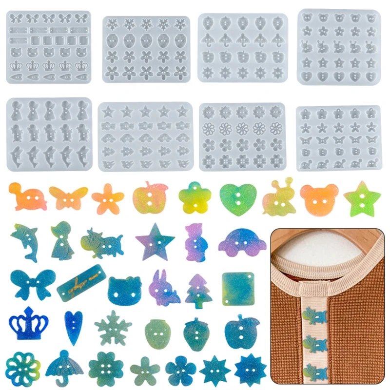 Unique Button Mold Silicone Resin Keychain Moulds Making Epoxy Casting Flower Fruit Animal Molds For DIY Crafts Dropshiping