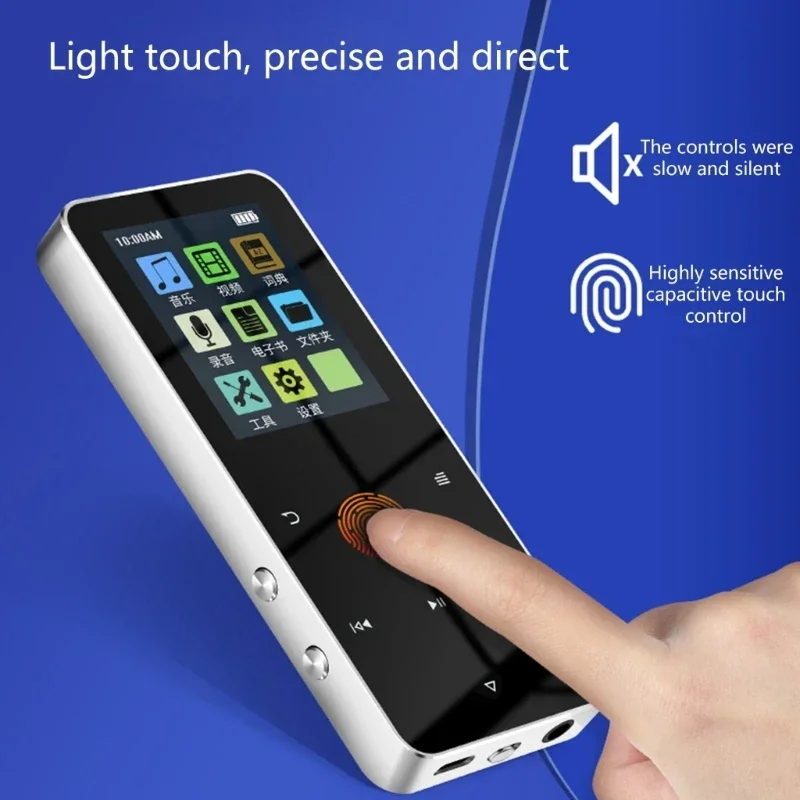 مشغل MP3 معدني مزود بتقنية البلوتوث مع مكبر صوت ستيريو HiFi - جهاز Walkman محمول، أدوات تحكم باللمس، مسجل صوت، هدية مثالية للأطفال