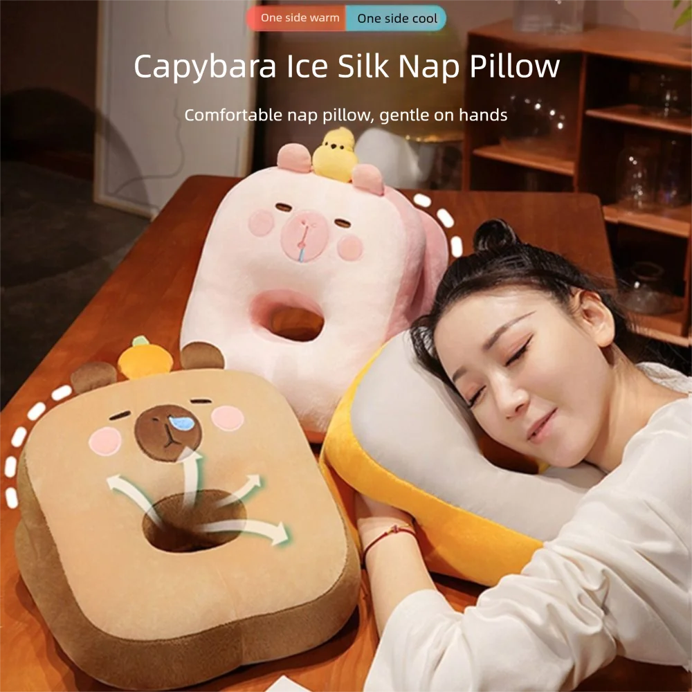 

Double-sided Capybara Office Nap Pillow Super Soft Keep Warm Hand Warmer Pillow Cartoon Plush&Ice Silk Capybara Neck Pillow
