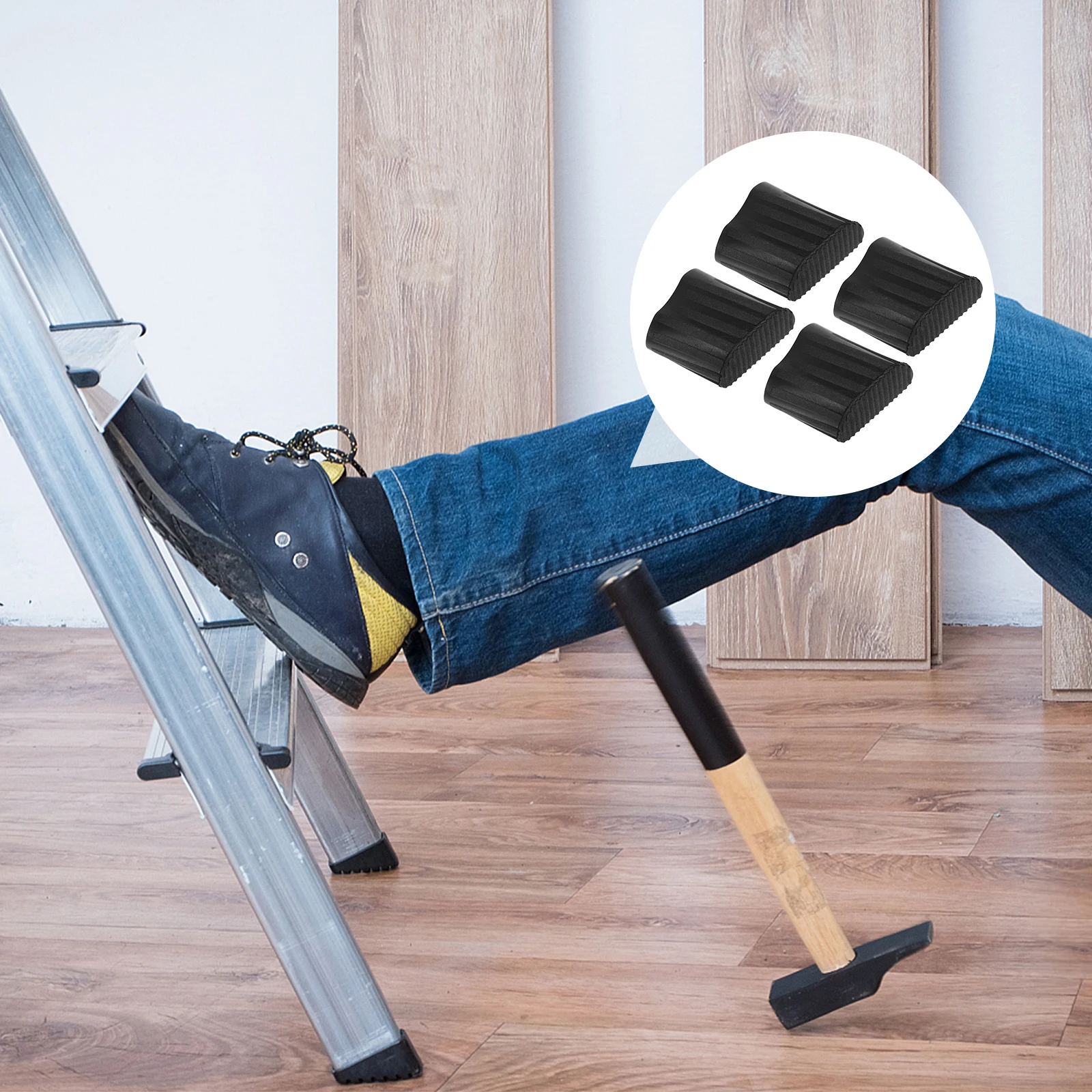 

4Pcs Ladder Feet Protectors Thickened Rubber Feet Covers Anti-Skid Noise Insulation Ladder Pads for Stable Safe Operation