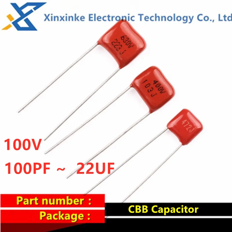 

20/50PCS CBB Capacitor 100V 101J 102/103/104/105/106J 471J 472/473/474/475/476J 100pF 1nF 100nF 10nF 5% 47nF 220nF 1uF 1.5uF 10u