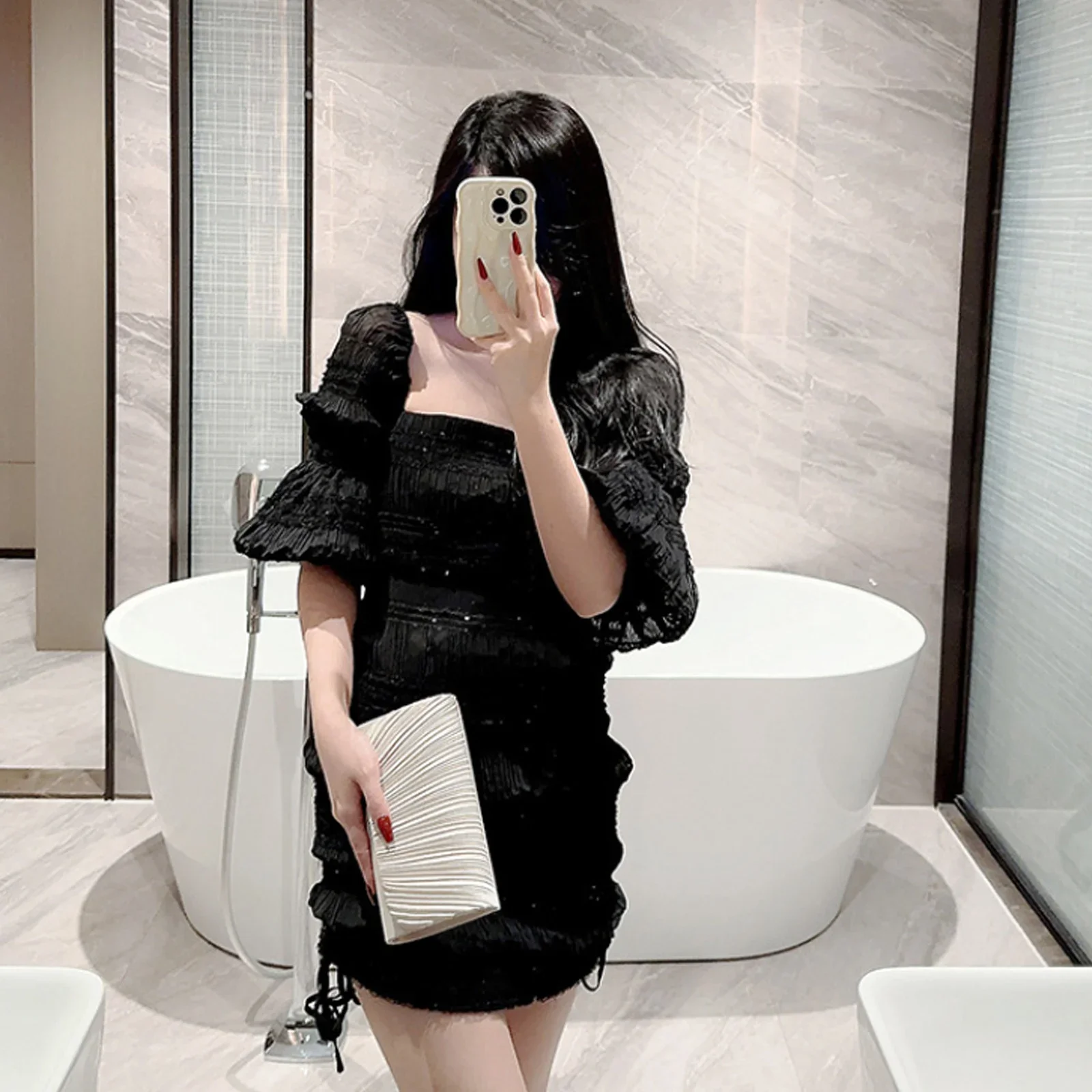 نساء مساء حقائب يد أنيقة فاخرة أنثى فضي/أسود/أبيض مخلب الزفاف محفظة حقيبة يد السيدات سلسلة حقائب كتف #6