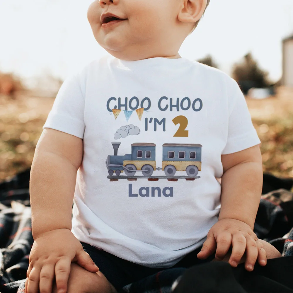 Choo Choo I\'m Two Birthday T-Shirt 1-10th Train Birthday Shirt Personalised Train Tshirt Boys Little Engine Shirts Clothes