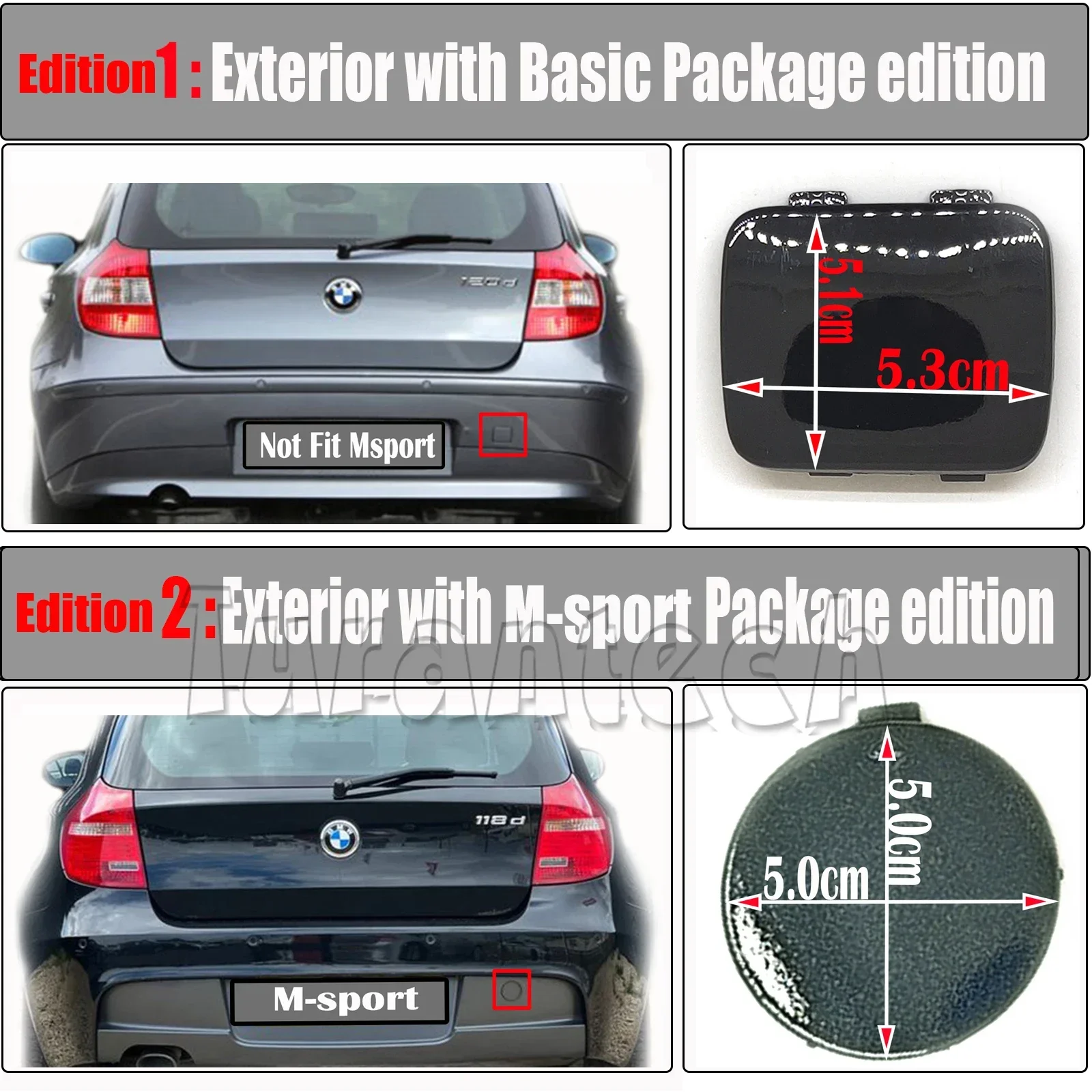 Rear Tow Cover For 07-11 BMW 1 series Hatchback E81 3door E87 5door 116i 116d 118d 120d 120i 123d 130i bumper Hook Eye Cap