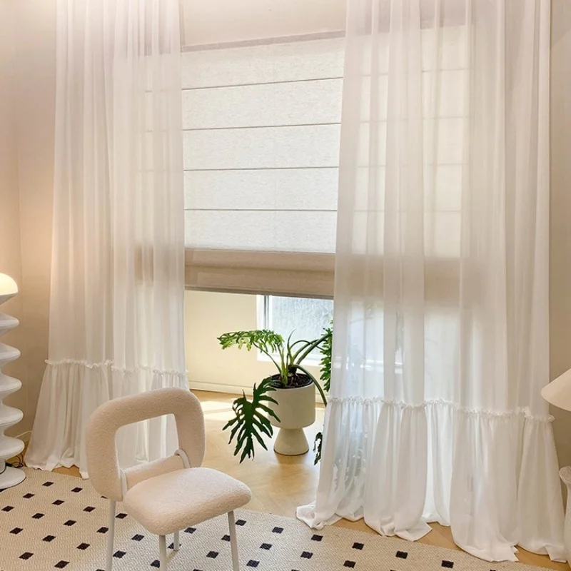 

French Skirt Special Design White Sheer Curtains For Princess Rooms, Dust-proof Partition Curtains, Tulle Curtains For Windows