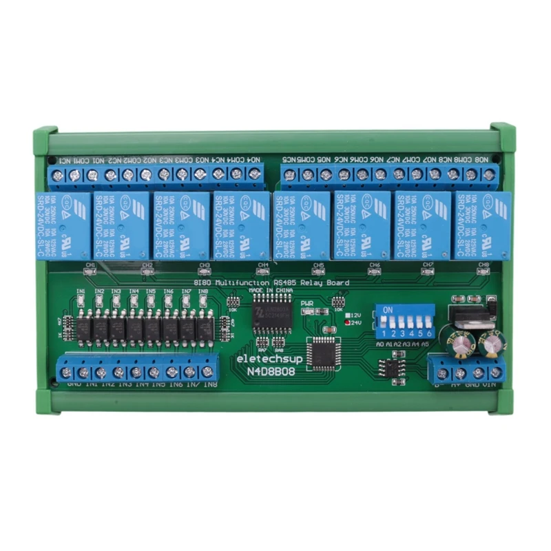8 Ch RS485 Relay Board Modbus RTU UART Remote Control Switch DIN35 Rail Box For PLC Automation Control