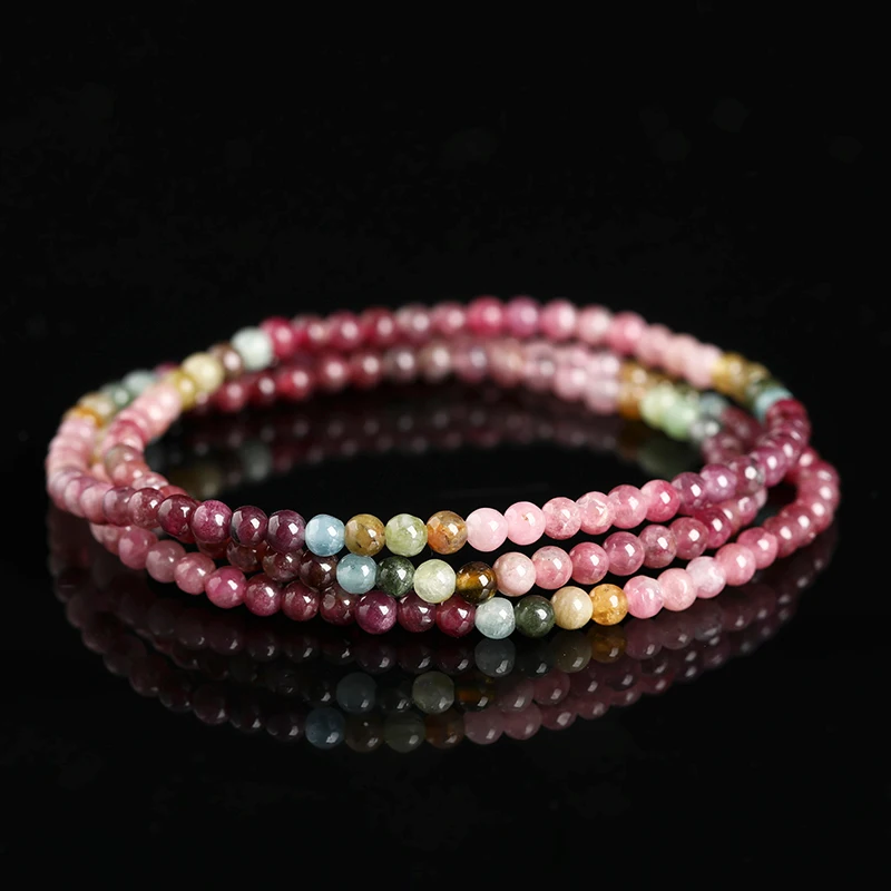 Jd pedra natural rosa turmalina multi-camada pulseiras 3mm grânulo fino artesanal estiramento pulseiras para mulheres cura casal jóias