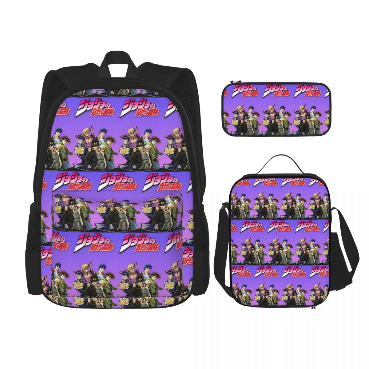Jojo Bizarre Adventure Anime Cartoon Backpacks Boys Girls Bookbag School Bags Rucksack Lunch Bag Pen Bag Three-Piece Set
