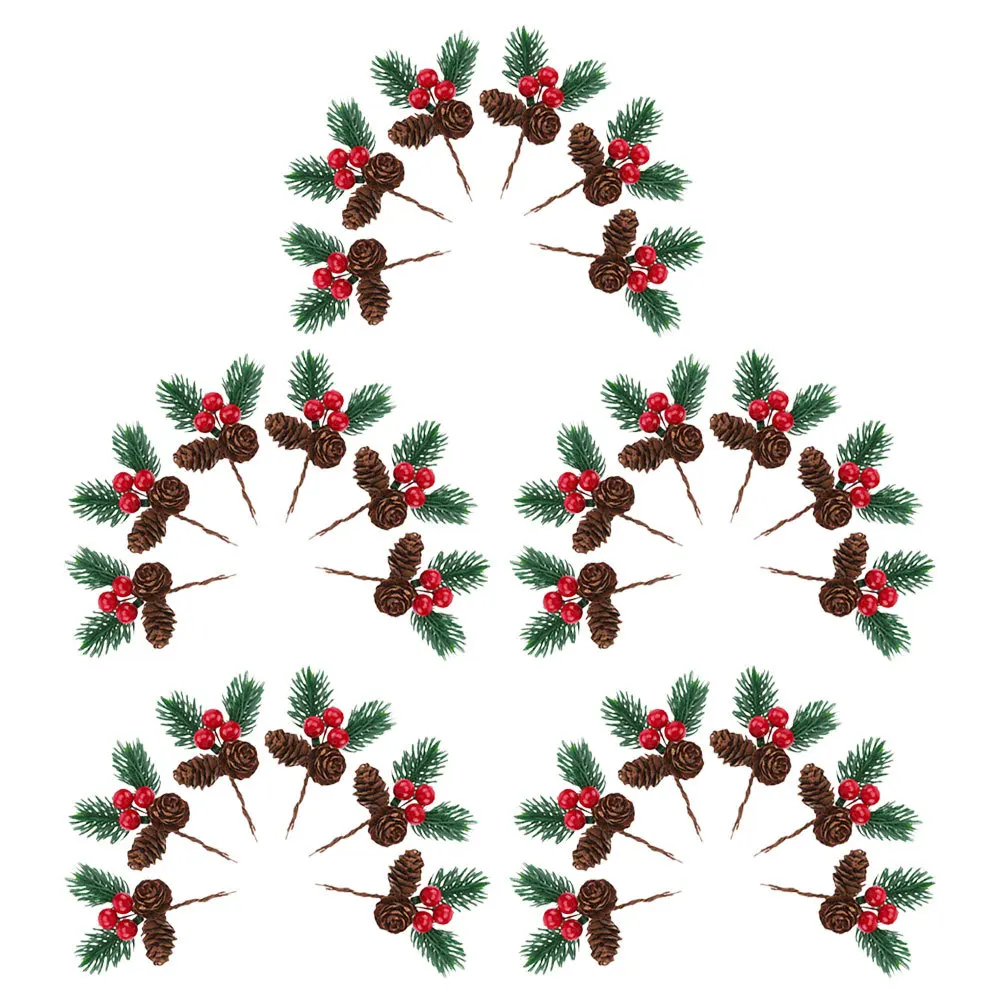 

30Pcs Artificial Pine Needles Branches with Red Berries Christmas Decor Picks Realistic Faux Evergreen for Wreaths Trees