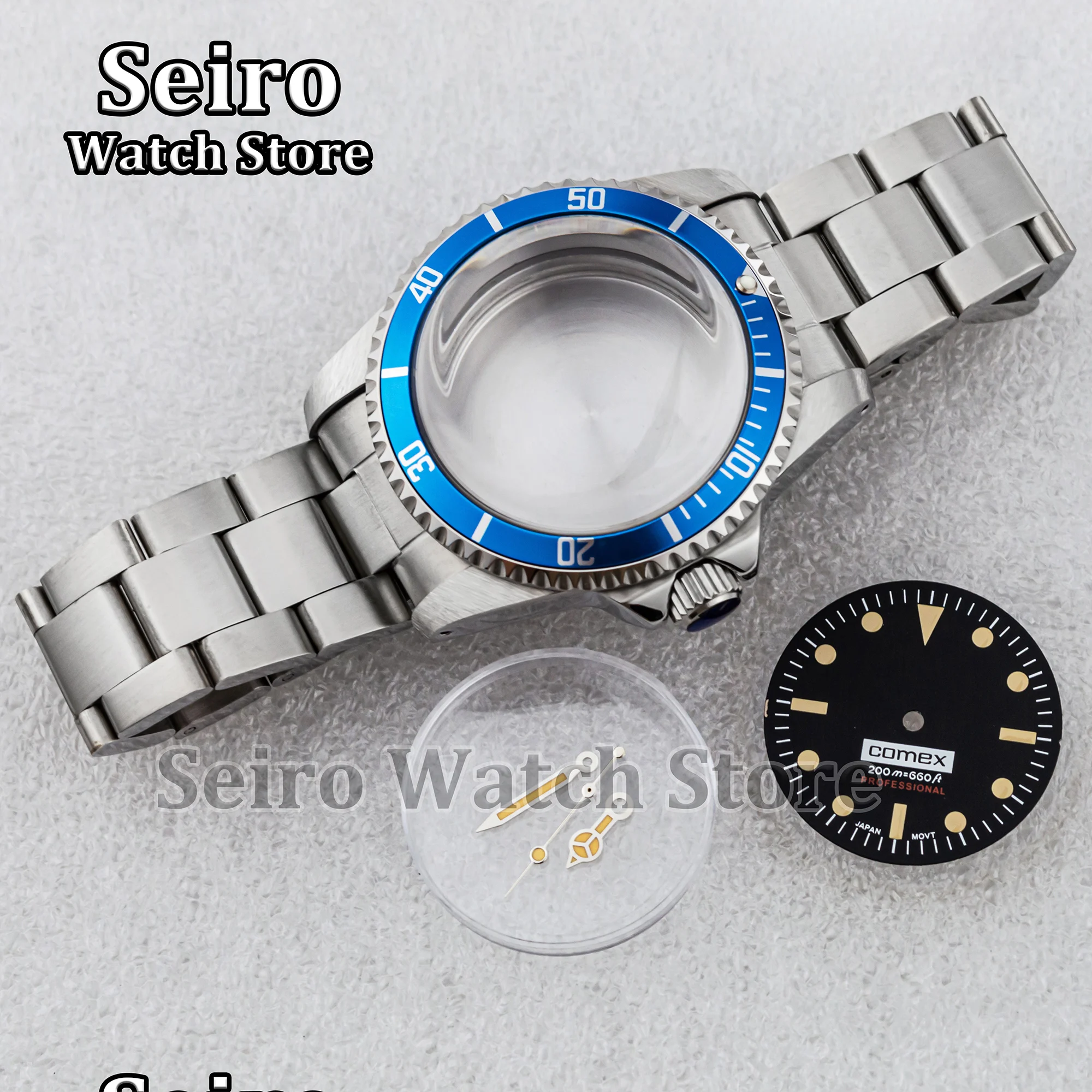 

39MM Vintage Restro Watch Case Arcylic Bubble Glass Black Dial Hands Stainless Steel Oyster Strap for SUB GMT NH35 NH36 Movement