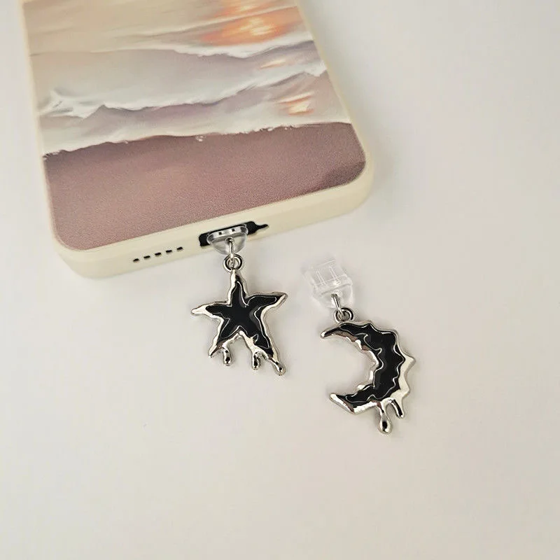 

Заглушка от пыли для телефона с подвеской в виде темной звезды и луны для iPhone и Samsung Type-C: аксессуар для зарядного порта, украшение, подвеска-браслет