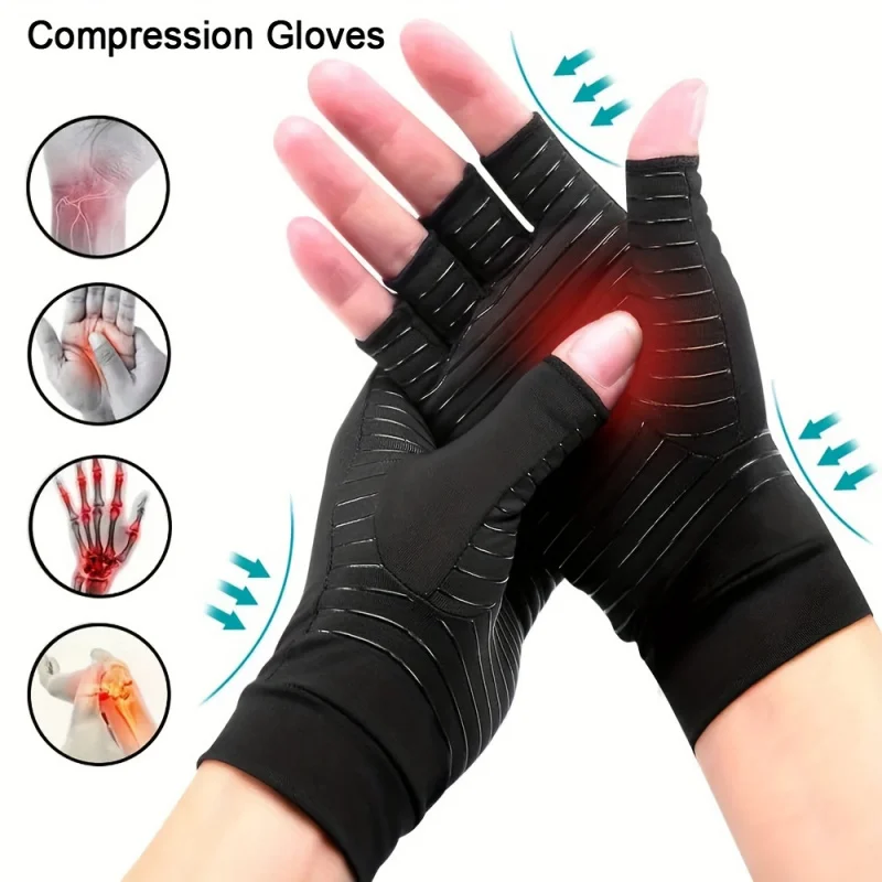 1 paar Kupfer Nylon Kompression Handschuhe Nicht-Slip Fingerlose Für Hand Unwell Halbe Finger Brace Handgelenk Unterstützung Anti-slip Handschuhe