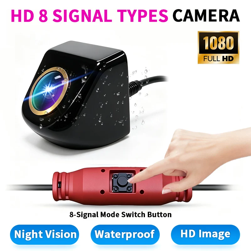 New 8 Signal with Button Switch Car Rear View Camera 170° 1080P Night Vision AHD Car Reversing Camera for General Rear Parking