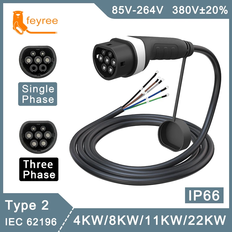 

32A 8KW EV Charger Female Plug Type2 Cable 16A 1Phase Car Charging Station 3Phase 11KW 22KW IEC62196-2 Cord for Electric Vehicle