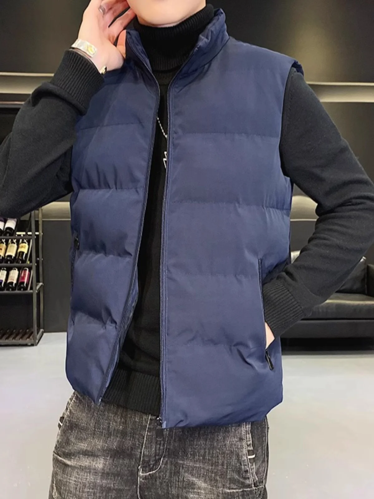 

Мужская зимняя куртка из хлопка и полиэстера: теплая, повседневная, приталенная, с воротником-стойкой, ветрозащитная, модная