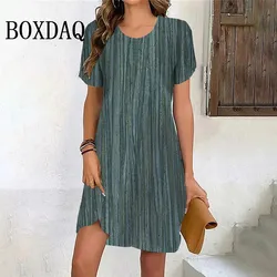 Women Print Short Sleeve Dress Oversized Ladies New Pullover Summer Loose Mini Dress Casual Retro Print Female Clothes Sundress