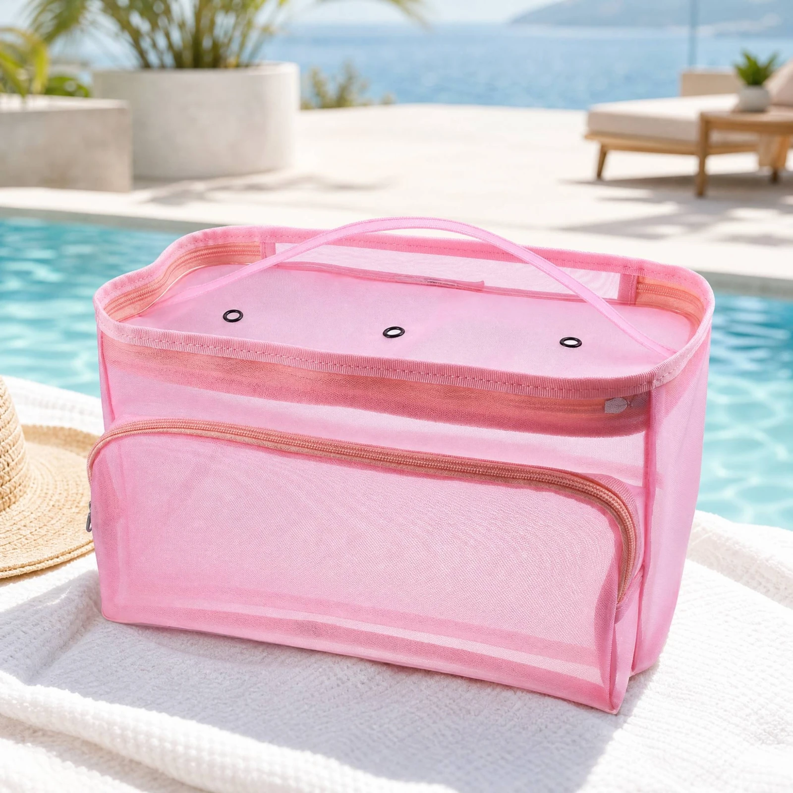 Mesh Travel Toiletry Bag Large Capacity Wet Dry Travel Toiletry Organizer Portable Makeup Organizer Pouch Breathable
