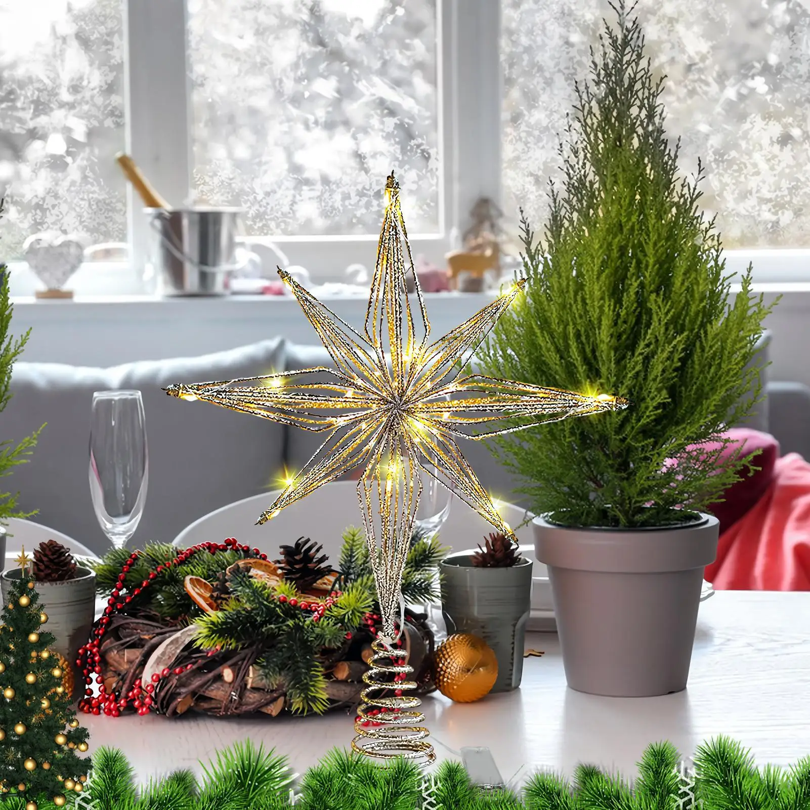 

3D LED Light Up Christmas Tree Topper Star Shape Xmas Tree Decoration for Indoor Outdoor Home Garden Wedding Party illuminated