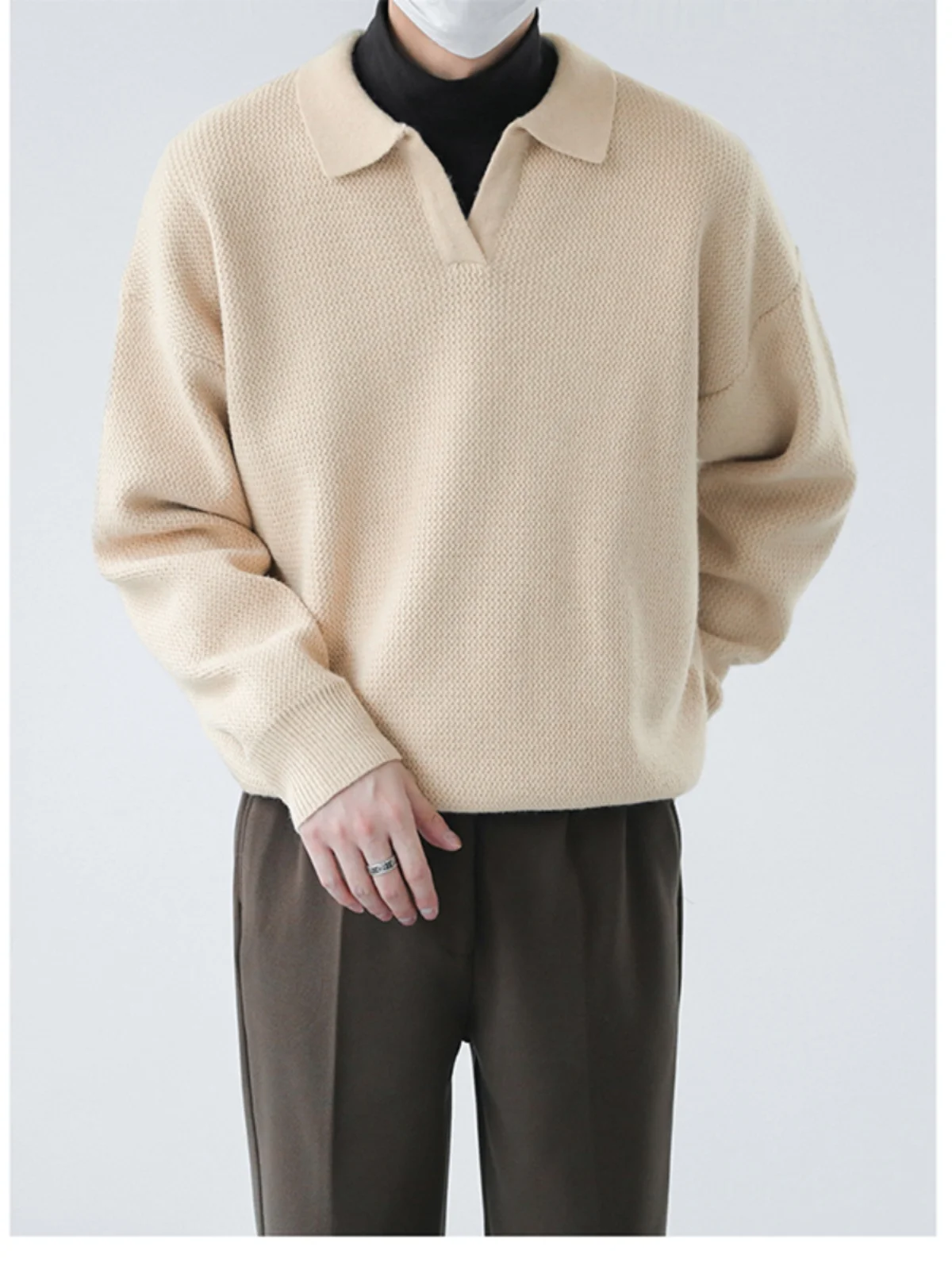 

Casual Loose Men's Knitwear Shirt Small V-Neck Long Sleeve Pure Color Korean Style Autumn Winter Fashion Light Maturity ...