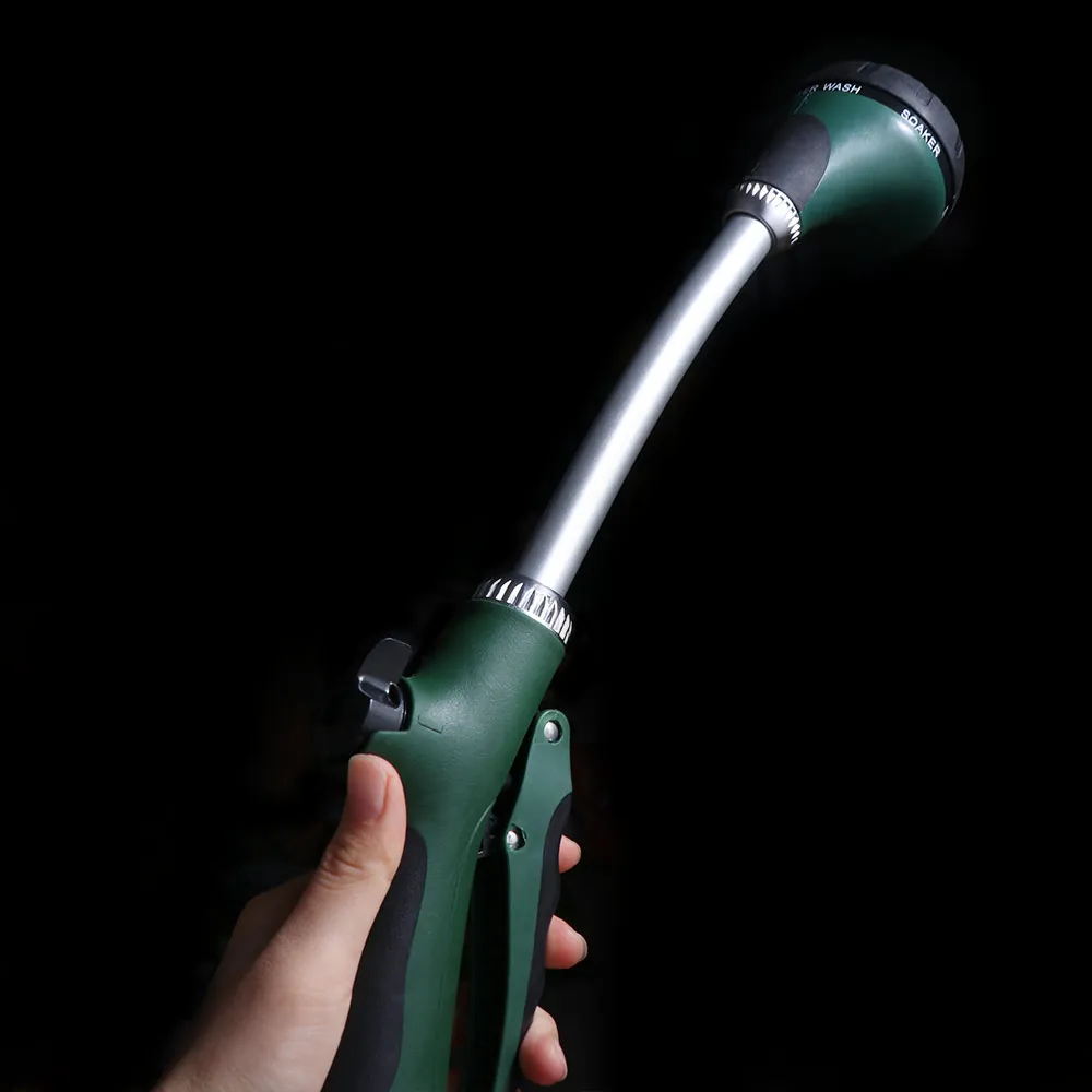 Long Handle Garden Hose Spray Showerhead 5 Spray Patterns Comfortable Grip Watering Sprayer Effort-saving Design Rubberized Grip