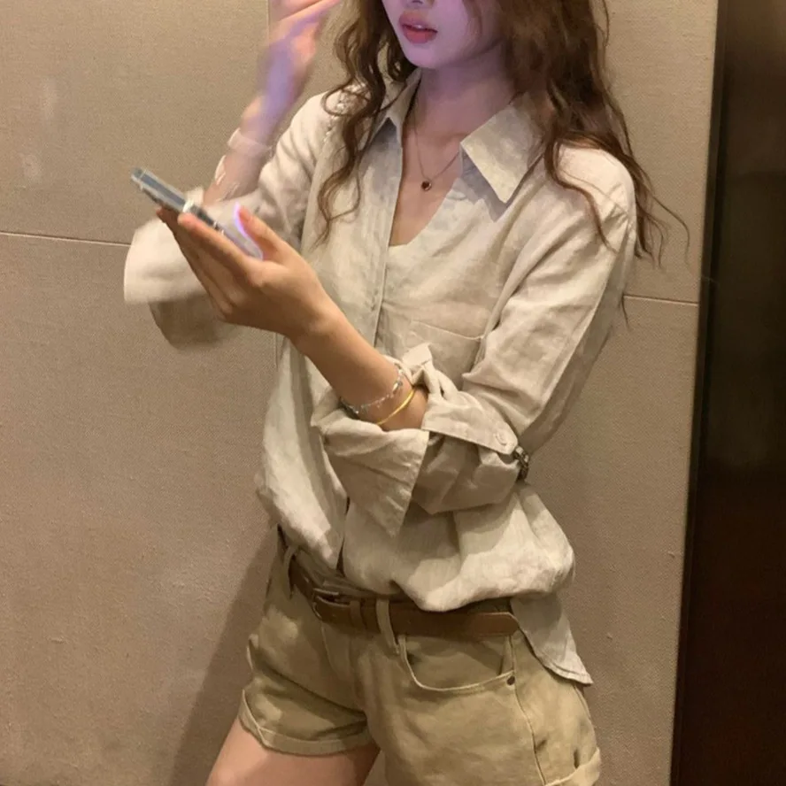 

Blouse women 2026 casual Solid-color retro Spring autumn new high-quality light mature unique top shirt women's clothing